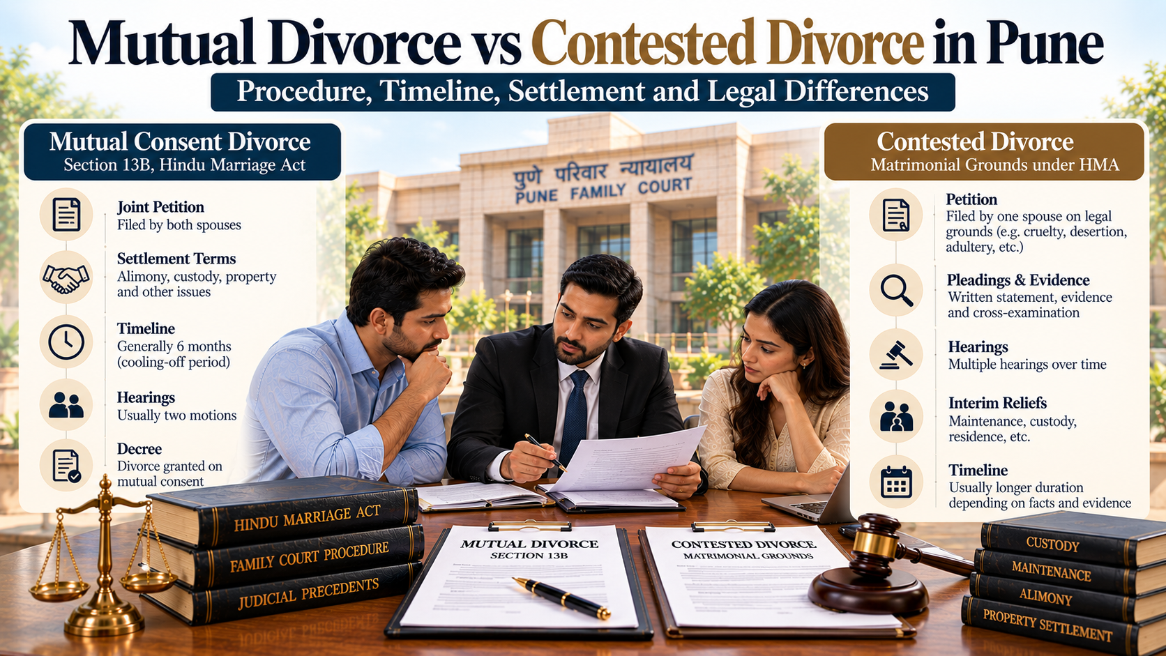 Mutual Divorce vs Contested Divorce in Pune: Procedure, Timeline, Settlement and Legal Differences