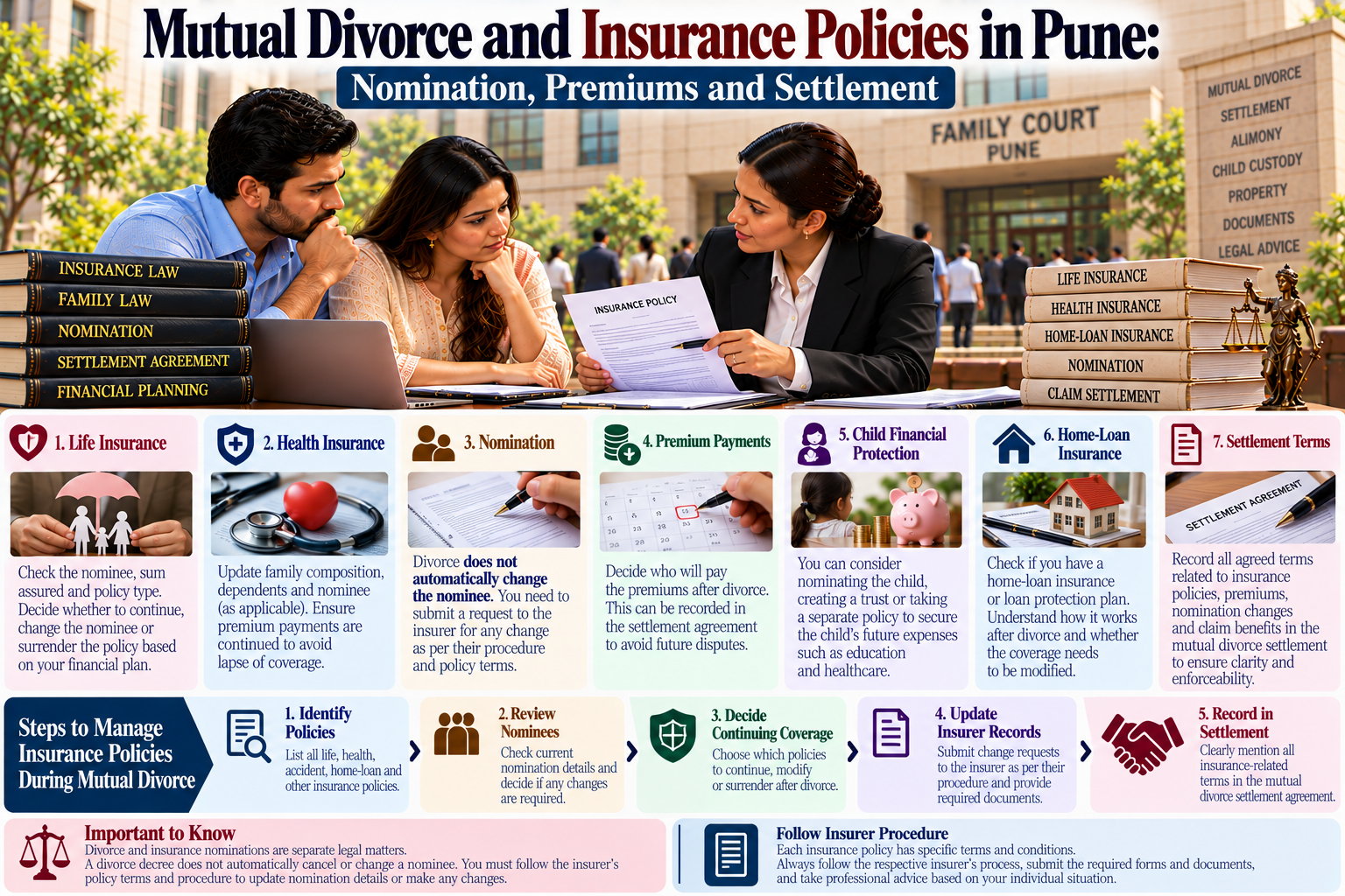 Mutual divorce and insurance policies in Pune showing nomination, premiums and settlement